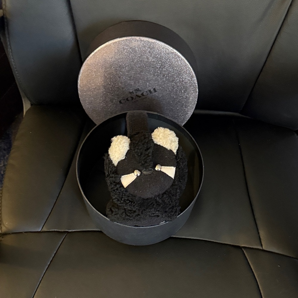 Coach Black and Cream Fuzzy Earmuffs